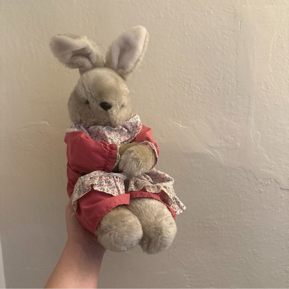 1986 Chadwick Miller Plush Bunny Rabbit 18” Cloth Rose Gray w Frock